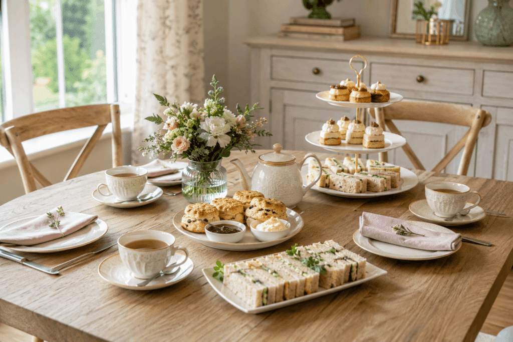 An afternoon tea table prepared at home