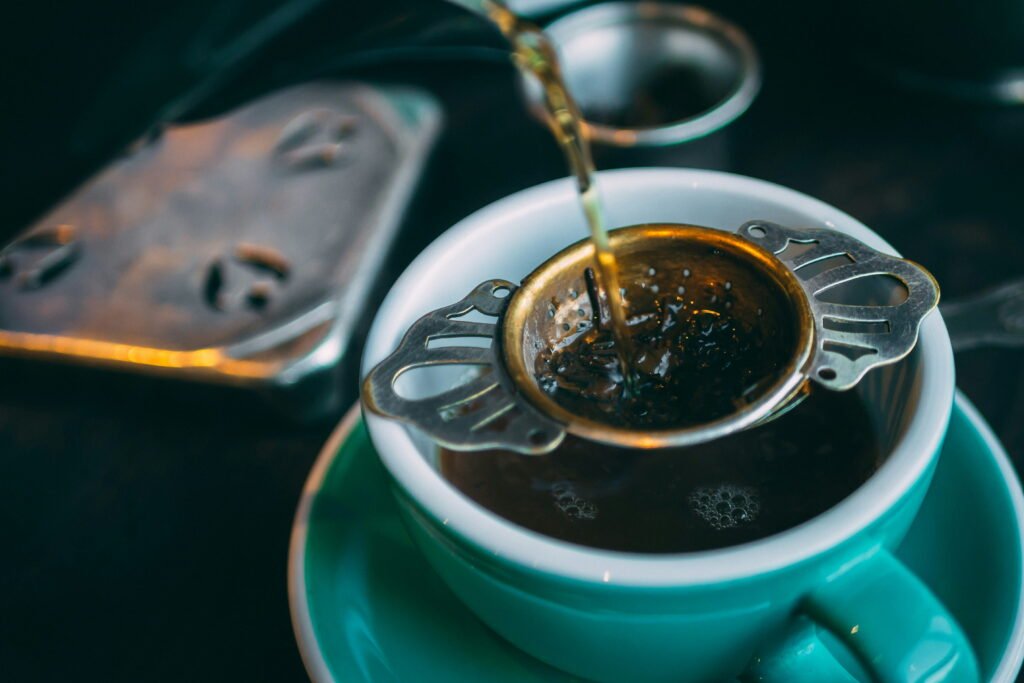 Tea strainer on a cup